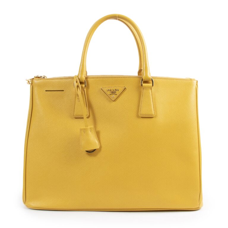 Yellow Prada Saffiano Lux Galleria Double Zip Satchel – Designer