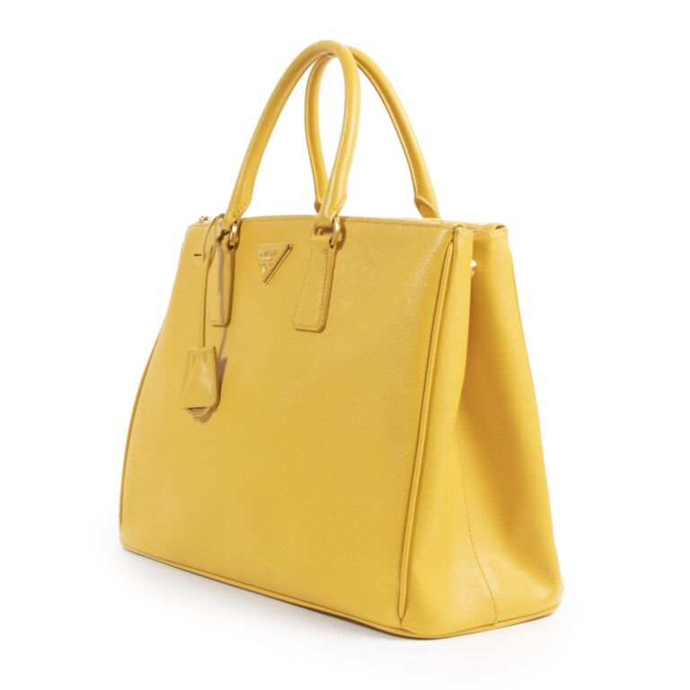 Prada Mini Galleria Top Handle Bag In Saffiano Leather in Yellow