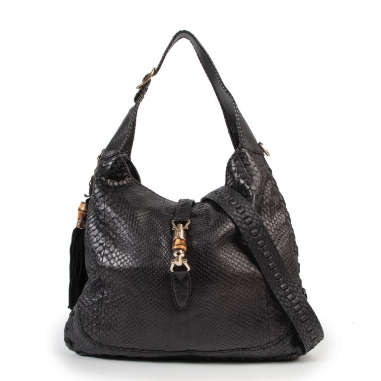 Gucci New Jackie Large Python Hobo Bag Black Snakeskin