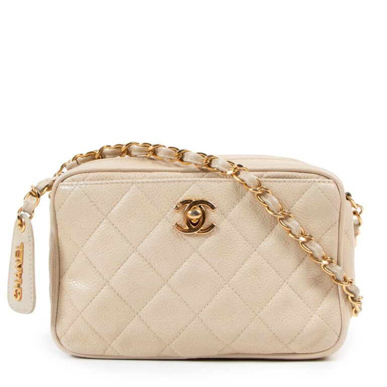 Chanel Vintage Camera Bag Beige Quilted Lambskin with 24K gold plated  hardware