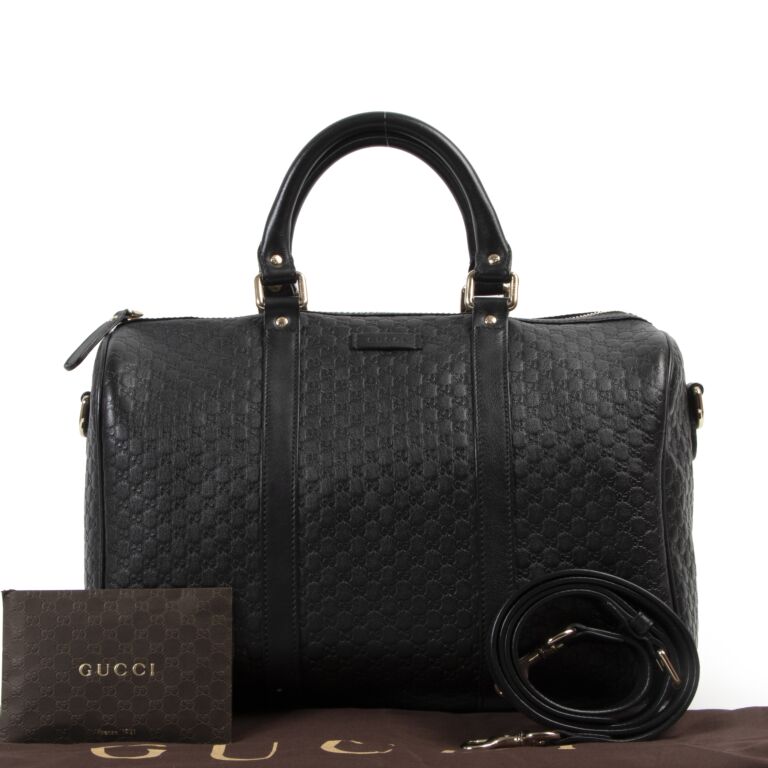 retour Gucci Black Leather Boston Top Handle Bag Adjustable