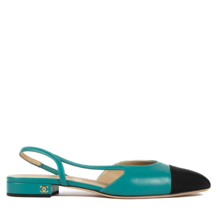 Chanel Turquoise Goatskin Slingbacks - Size 38.5 ○ Labellov