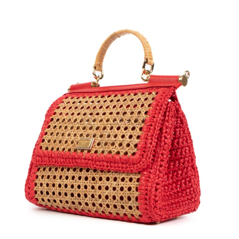 Dolce & Gabbana Red Woven Wicker Miss Sicily Handle Bag