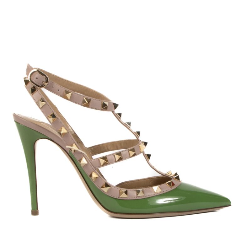 Green valentino rockstud shoes sale