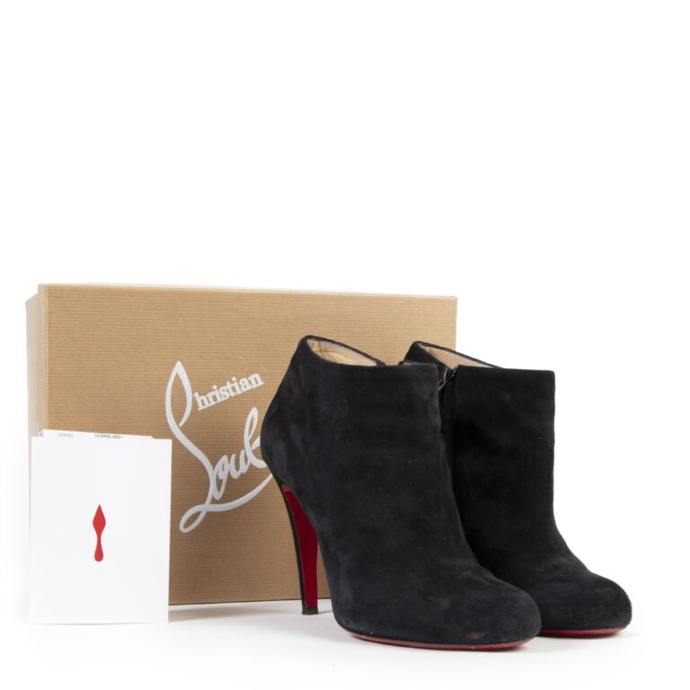 Christian Louboutin Black Suede Studded Zip Ankle Boots Size 39 at