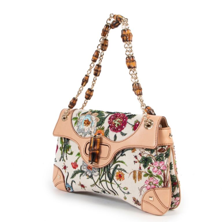 Gucci Beaded Flora Bamboo Shoulder Bag Labellov Buy and Sell Authentic Luxury