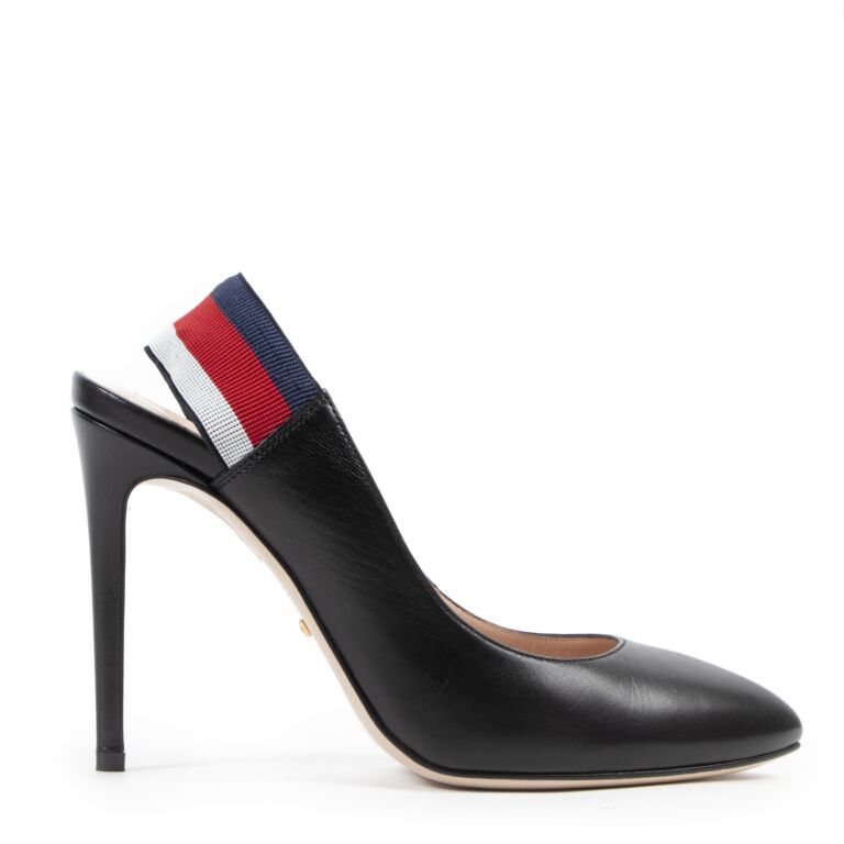 Gucci leather web best sale slingback pump