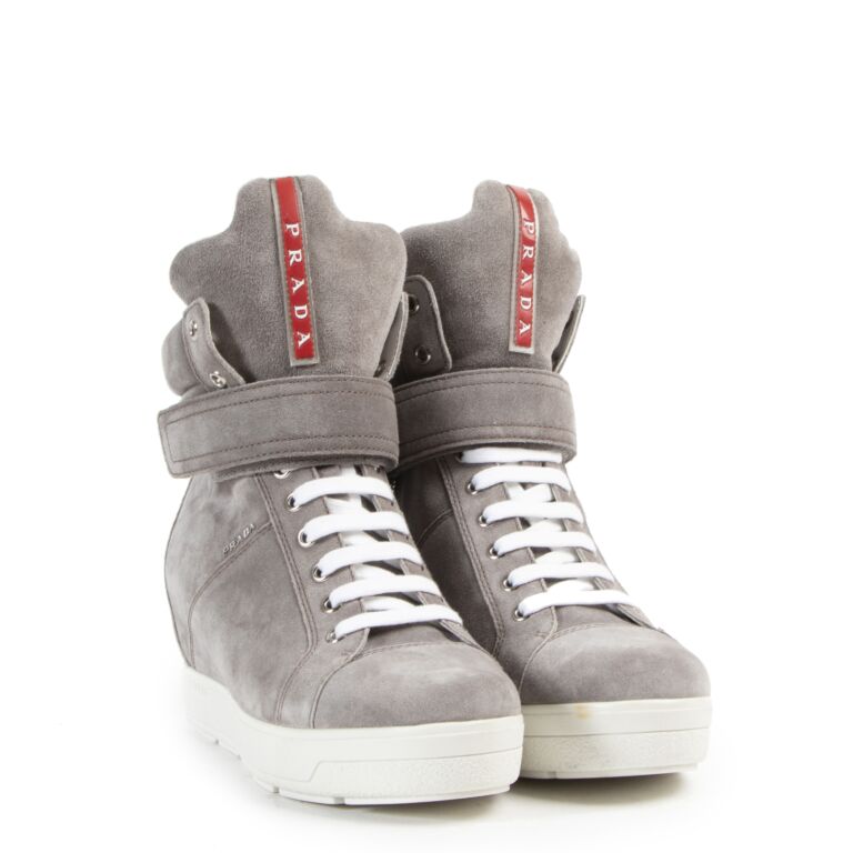 Prada Grey Suede Wedge Sneakers size 37 Labellov Buy and Sell Authentic Luxury