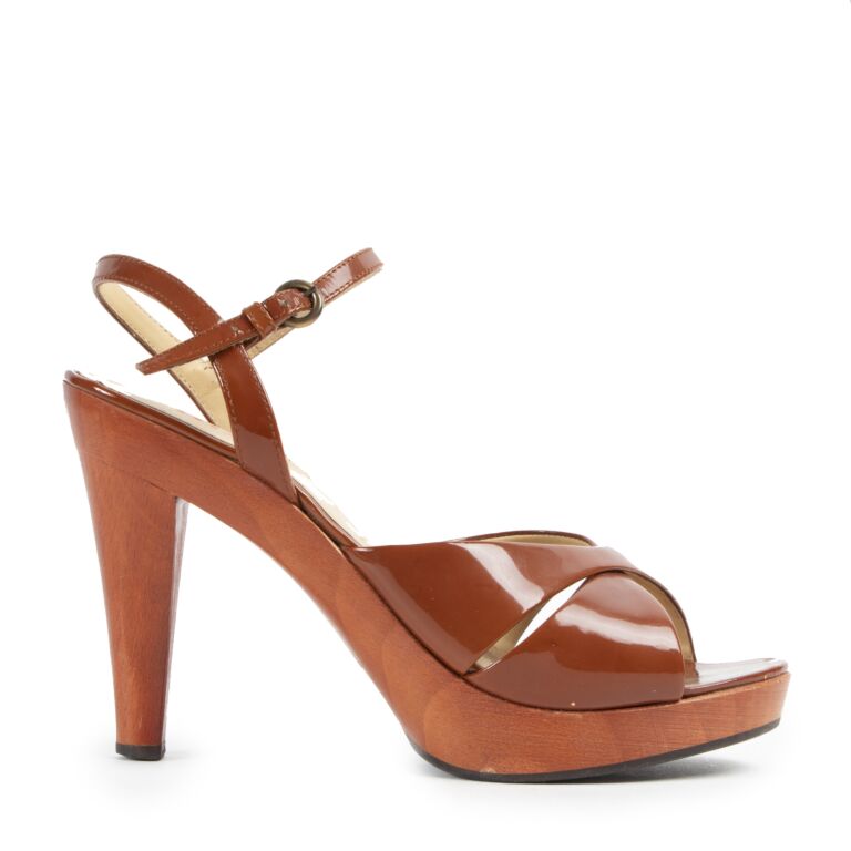 Miu Miu Brown Strappy Sandal Heels with Peep Toe Size 37 5 Labellov Buy and Sell Authentic Luxury