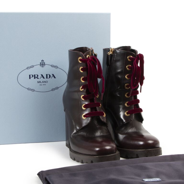 Prada Burgundy Lace Up Boots Size 37 Labellov Buy and Sell