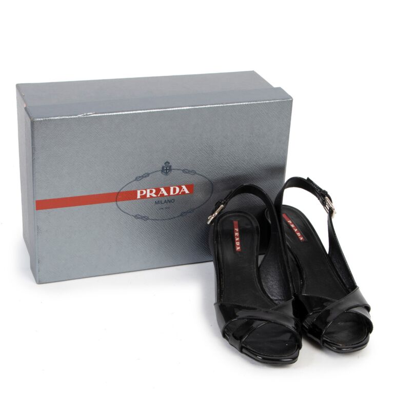 Prada Black Sixties Sling Vernis Pumps size 38 5 Labellov