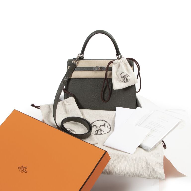 Hermes Kelly Sellier 28 Vert De Gris Epsom Palladium Hardware