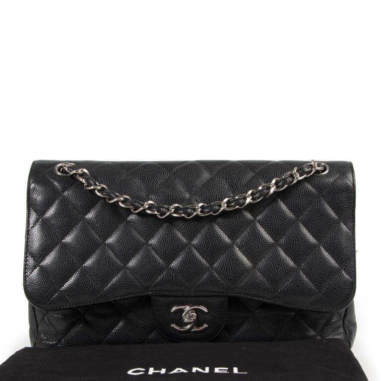 Chanel Jumbo Black Caviar Leather Classic Flap Bag PHW Labellov Buy and Sell Authentic Luxury