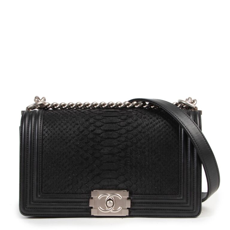 Python Black Old Medium Boy Bag in Black with RHW