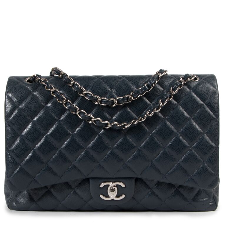 Chanel Maxi Petrol Blue Caviar Classic Double Flap Bag Labellov Buy and ...