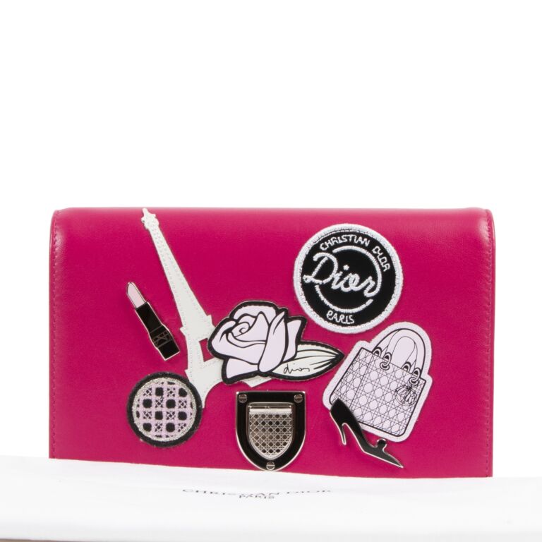 Dior Diorama Pink Patch Embellished Wallet on Chain Bag
