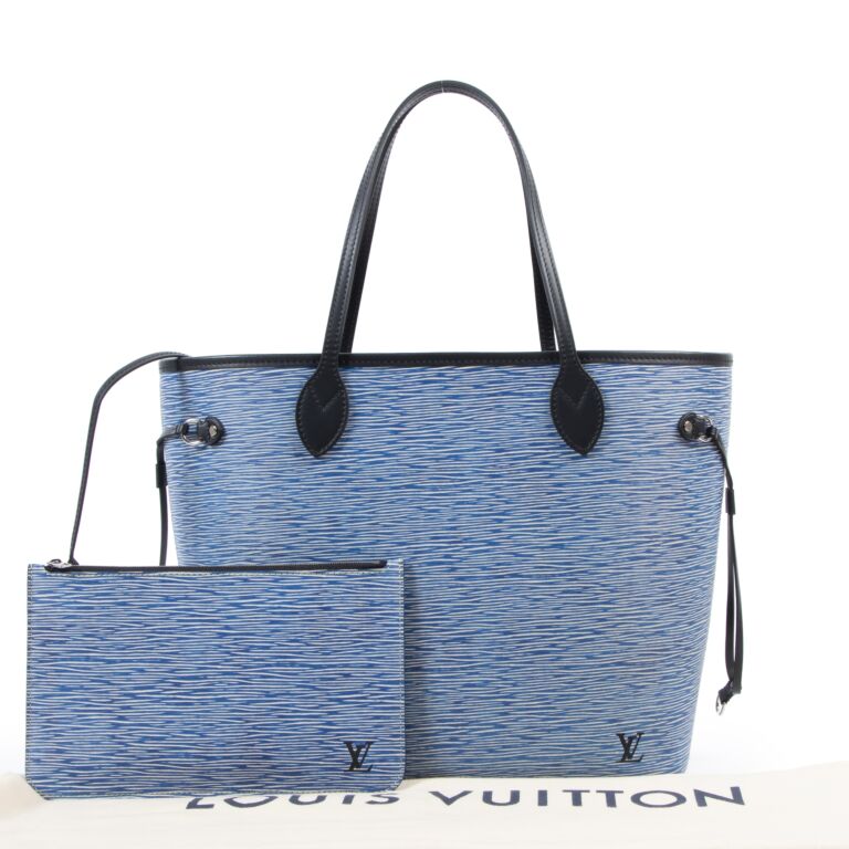 LOUIS VUITTON Neverfull MM epi leather denim tote with pouch