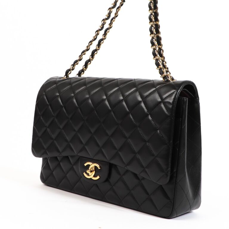 Chanel Black Antiqued Quilted Lambskin Leather Maxi Double Flap Bag, Lot  #56244
