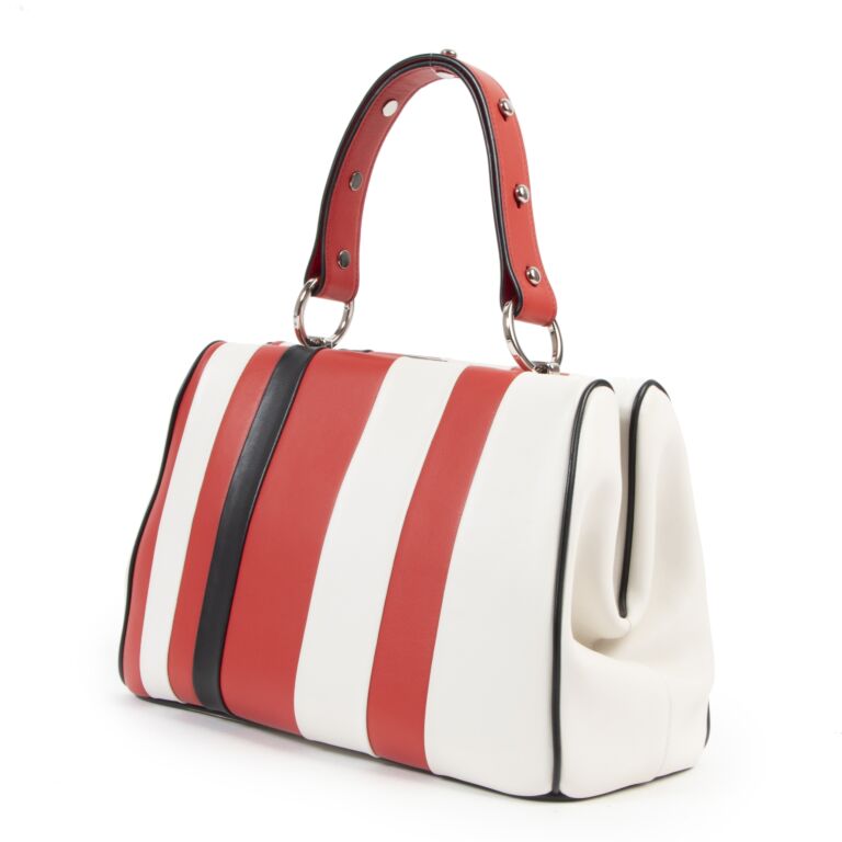 Prada Red White Black Top Handle Bag ○ Labellov ○ Buy and Sell