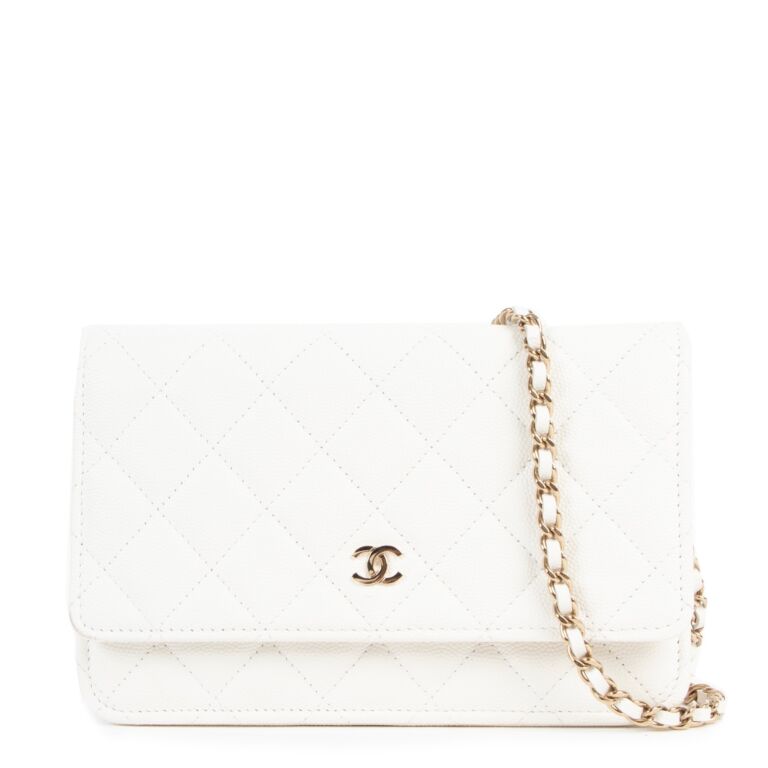 Wallet On Chain Chanel Card holder on chain White Leather ref