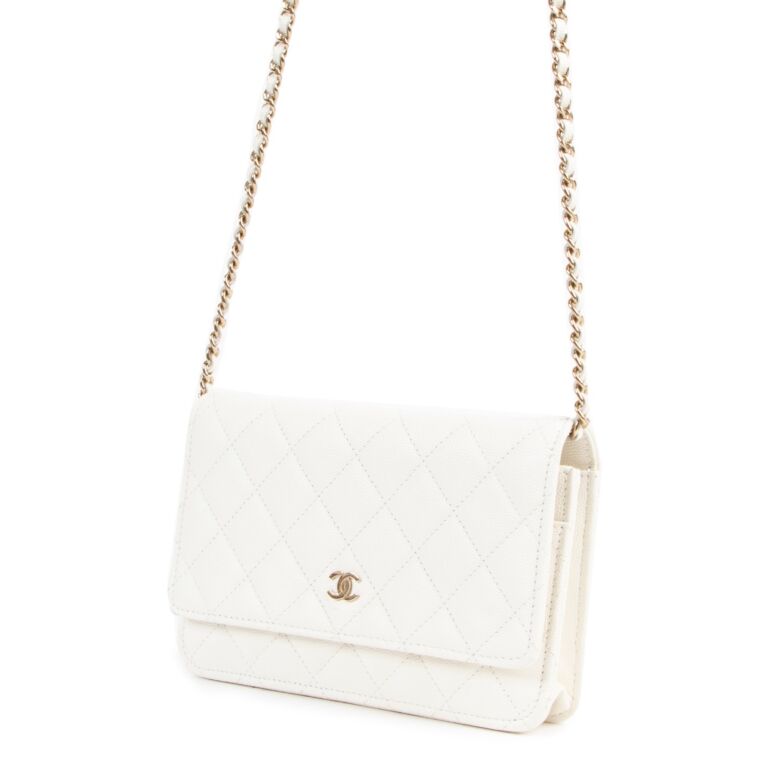 Chanel White Caviar Leather Classic Wallet On Chain ○ Labellov