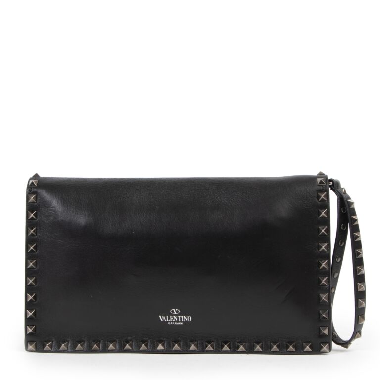 Valentino Garavani All Black Rockstud Clutch Labellov Buy and Sell Authentic Luxury
