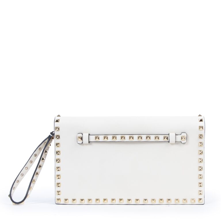 Valentino Garavani Cream Rockstud Clutch Labellov Buy and