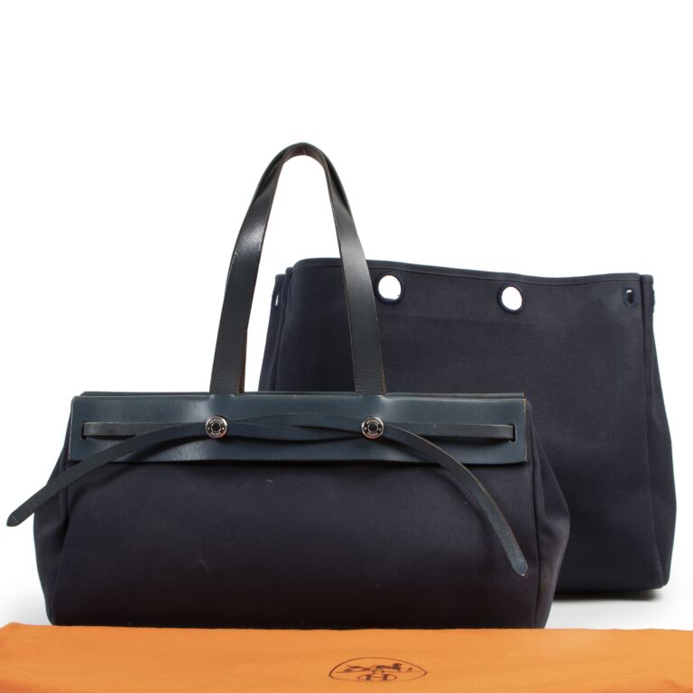Herm s Blue Marine Herbag Cabas Tote Labellov Buy and Sell
