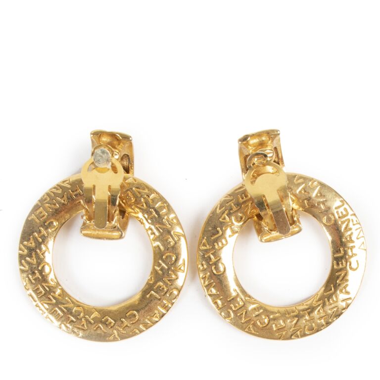 Chanel Dangle Hoop Earrings Clip-On Gold 94A 99559 - 2 Pieces