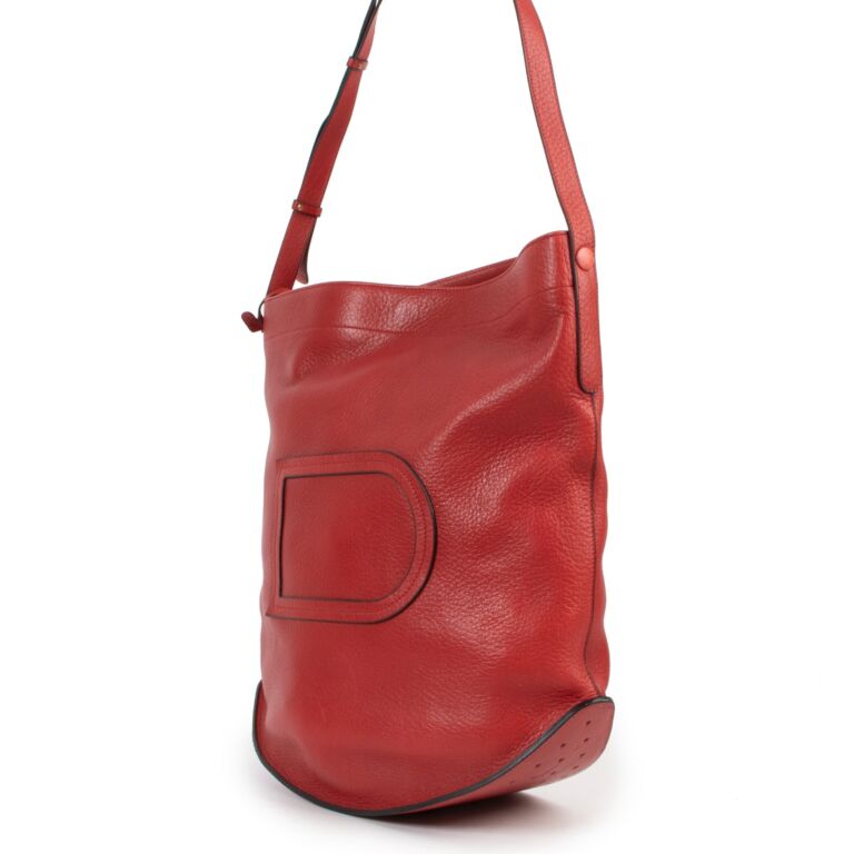 DELVAUX Large Red Grained Leather Bag Shoulder Strap -  Norway