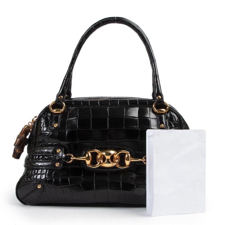 バッグ GUCCI Gucci Black Croco Wave Boston Bag ○ Labellov ○ Buy and