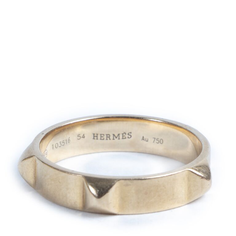 Hermès 18K Rose Gold Mini Clous Ring - Size 54 ○ Labellov