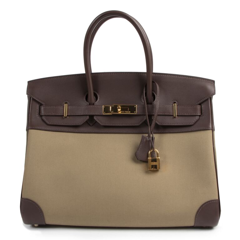Herm s Birkin 35 Toile Officier Khaki Havane Swift GHW