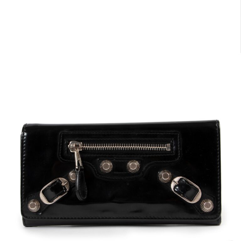 Faux patent outlet leather wallet