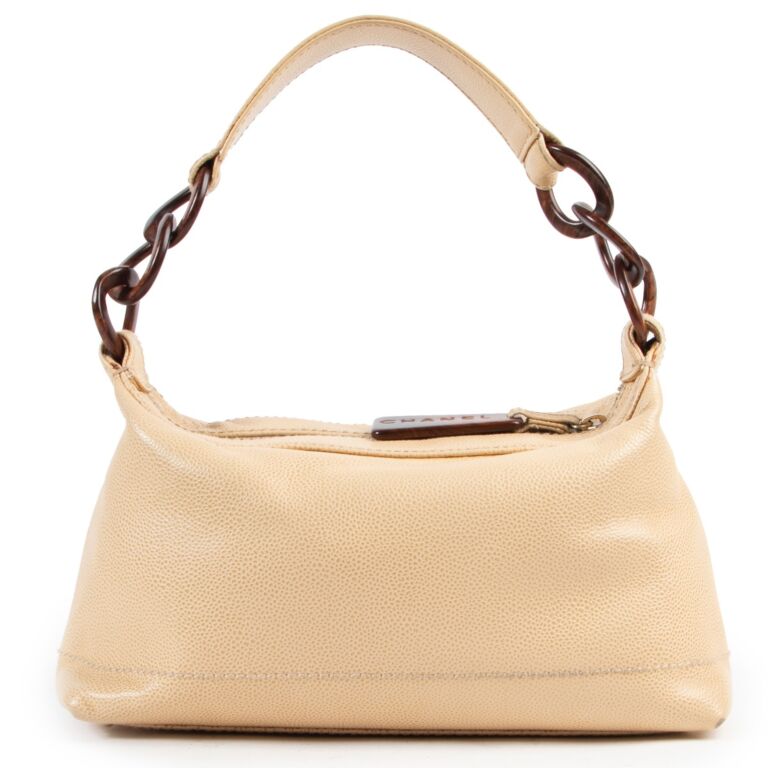Chanel Beige Tortoise Caviar Leather Shoulder Bag Labellov