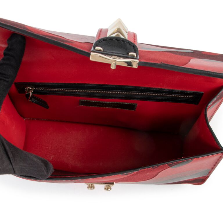 Valentino Garavani Red Camo Medium Glam Lock Rockstud Bag