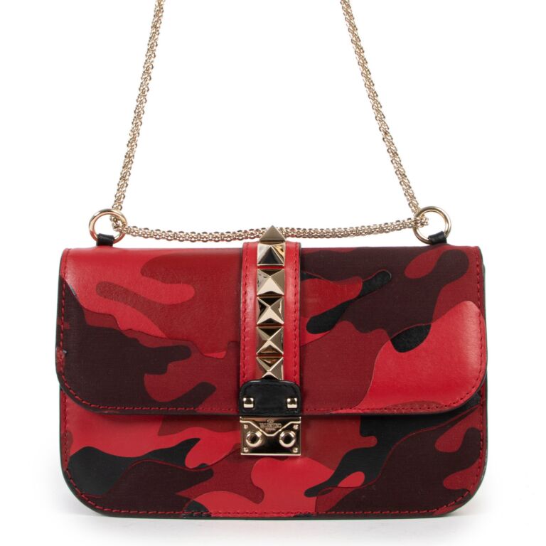 Valentino Garavani Red Camo Medium Glam Lock Rockstud Bag