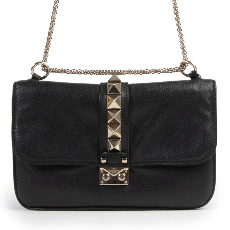 Valentino Garavani Black Soft Grain Leather Rockstud Glam Lock