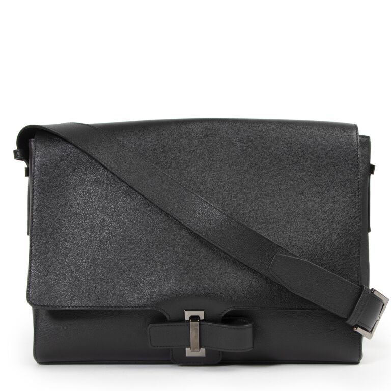 Delvaux Black Leather Contemporain Messenger Bag Labellov Buy and Sell ...