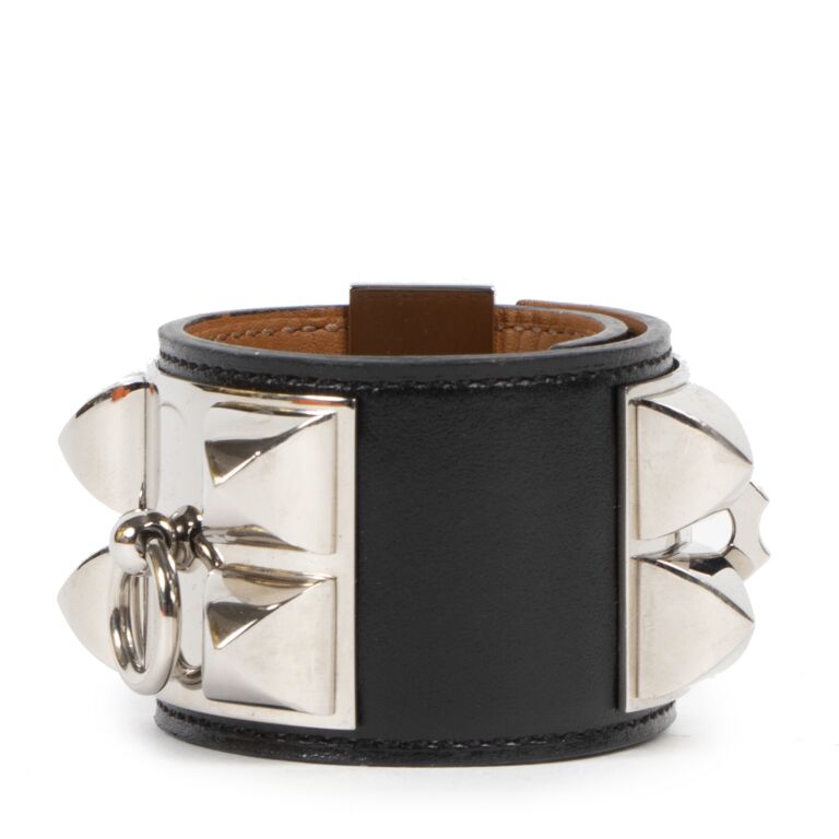 [HERMES]★Collier de chien★T2 Hermès Black Leather Collier De Chien Bracelet - Size T2