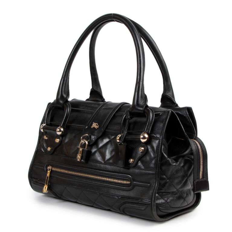 BURBERRY NWOT Auth Large Handbag Bag Satchel Lock & Key Black