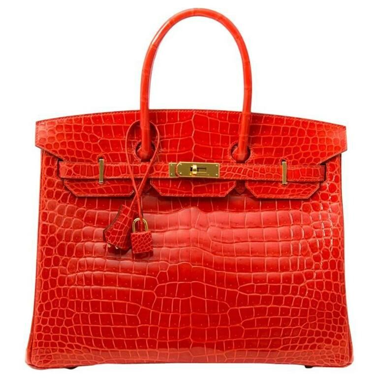 Brand New Hermes Birkin 35 Orange Poppy Porosus Lisse Labellov
