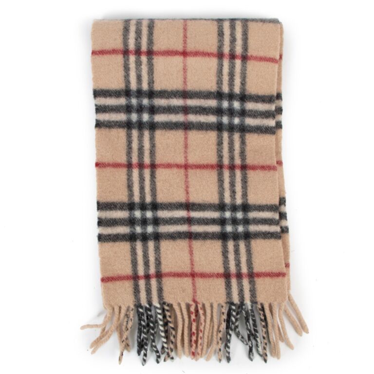 Check Wool Cashmere Scarf in Archive Beige