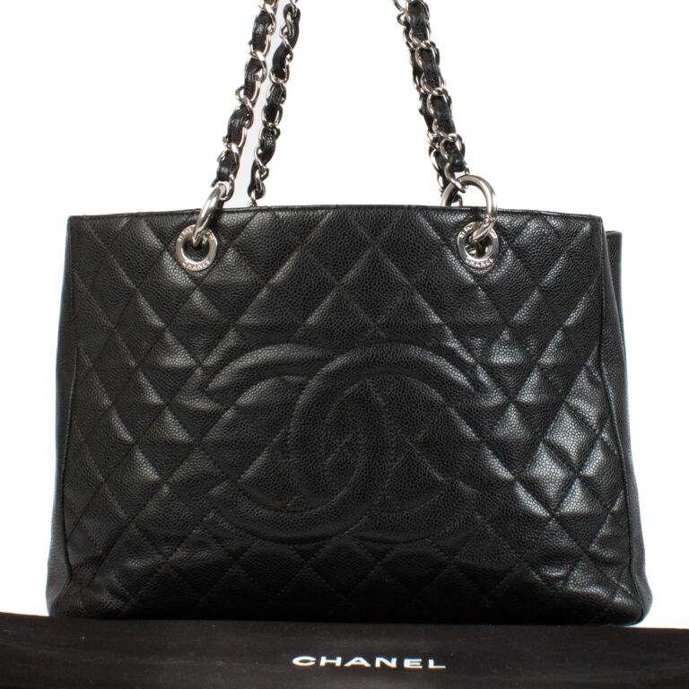 Chanel black quilted caviar leather grand shopping on sale tote