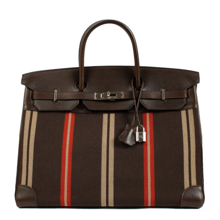 Hermès Birkin 40 Ebene Striped Jumping Canvas/Evercalf PHW