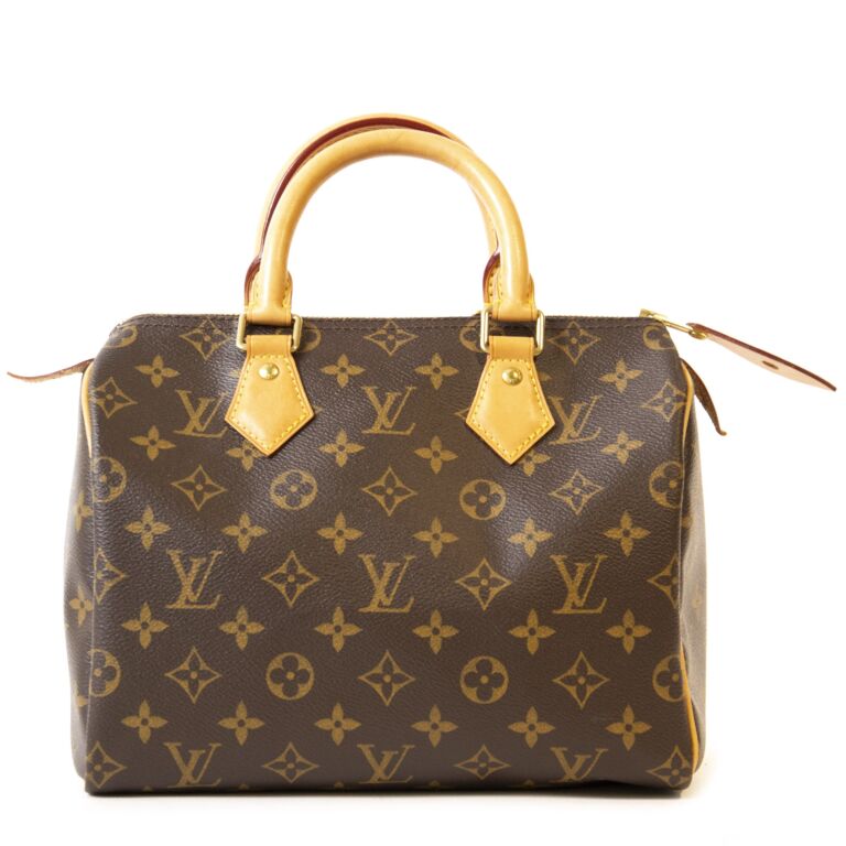 LOUIS VUITTON Speedy 25 Monogram Canvas Satchel Bag Brown