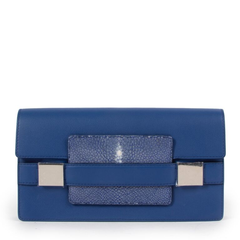 Delvaux Bleu De Prusse Galuchat Madame Clutch Labellov Buy and Sell ...