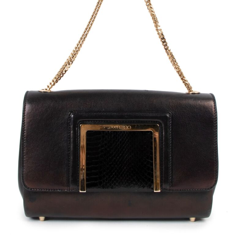 Jimmy Choo Alba Black Leather Snakeskin Clutch Bag Labellov Buy and Sell Authentic Luxury