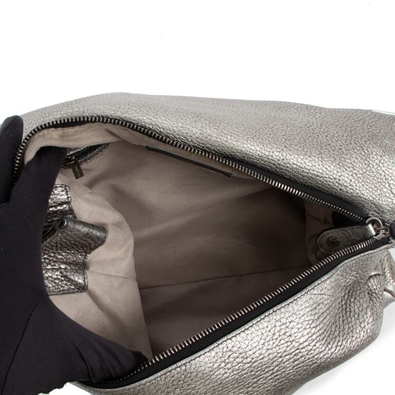 Jimmy Choo Metallic Silver Leather Flap Shoulder Bag