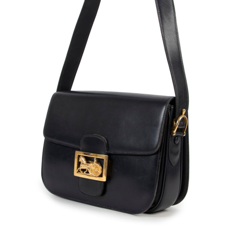 Celine Vintage Horse Carriage Navy Blue Box Bag Labellov Buy